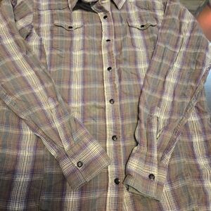 Walls YL/A XS WESTERN  Purple PLAID BLACK PEARL SNAP FARMHOUSE Long Sleeve #112